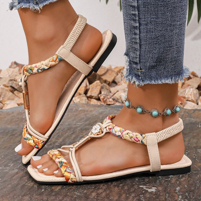 Boheemse Dames Sandalen met Gevlochten Design en Vierkante Teen - Dames - Schoenen