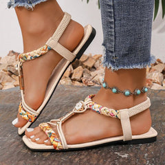 Boheemse Dames Sandalen met Gevlochten Design en Vierkante Teen - Dames - Schoenen