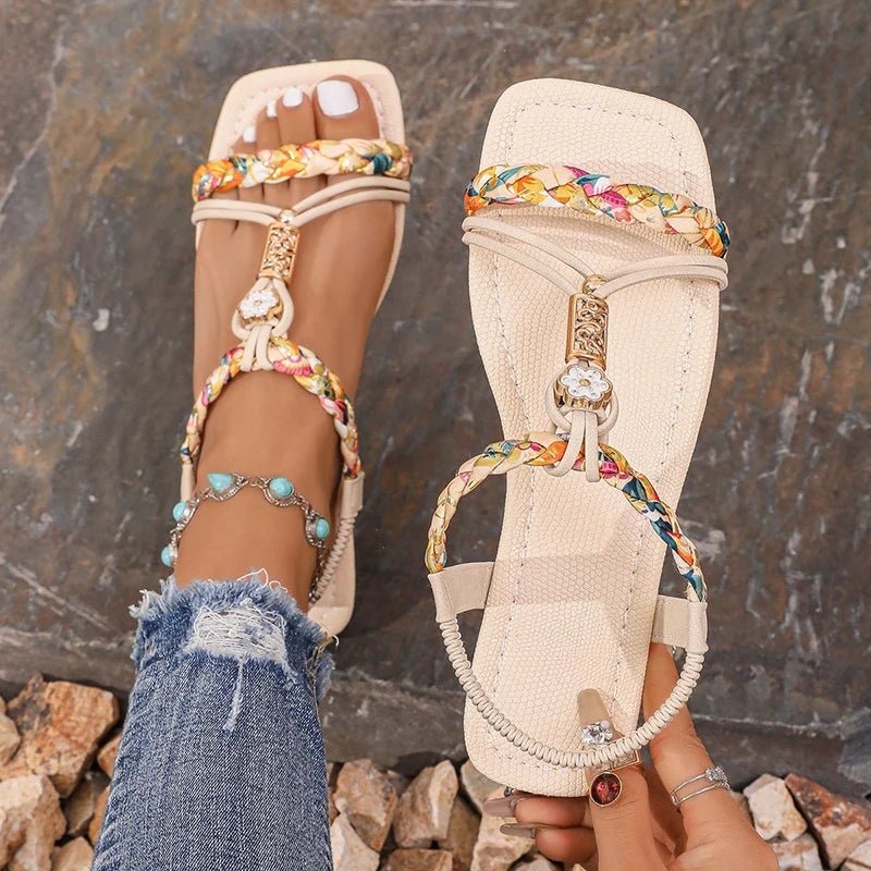 Boheemse Dames Sandalen met Gevlochten Design en Vierkante Teen - Dames - Schoenen