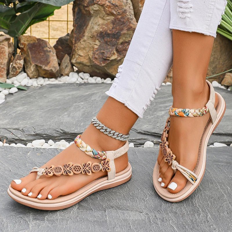 Boheemse Platte Sandalen Dames met Bloemenprint en Elastische Band – Comfortabel en Lichtgewicht Zomerschoeisel - Dames - Schoenen