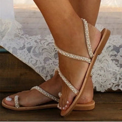 Boho Sandalen Dames met Parel Decoratie – Aanpasbare Zomer Sandalen voor Strand en Vakantie – Boho Stijl - Dames - Schoenen