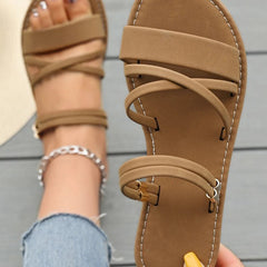 Casual Zomer Sandalen Dames – Platte Hiel Gladiator Slippers van PU Leer - Dames - Schoenen
