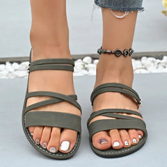 Casual Zomer Sandalen Dames – Platte Hiel Gladiator Slippers van PU Leer - Dames - Schoenen