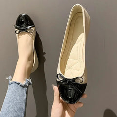 Comfortabele Ballerina Schoenen Dames met Niet - Slip Zool en Elegante Strik – Leren Flats voor Elke Gelegenheid - Dames - Schoenen