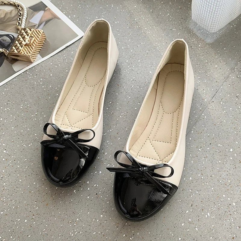 Comfortabele Ballerina Schoenen Dames met Niet - Slip Zool en Elegante Strik – Leren Flats voor Elke Gelegenheid - Dames - Schoenen