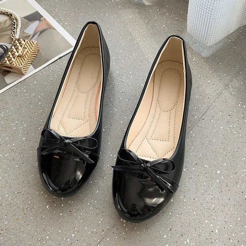 Comfortabele Ballerina Schoenen Dames met Niet - Slip Zool en Elegante Strik – Leren Flats voor Elke Gelegenheid - Dames - Schoenen