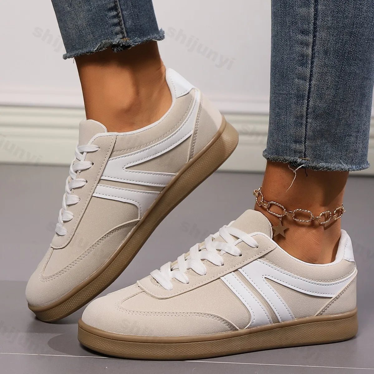 Dames Casual Wandelschoenen – Platte Sneakers met Vetersluiting voor Dagelijks Gebruik - Dames - Schoenen