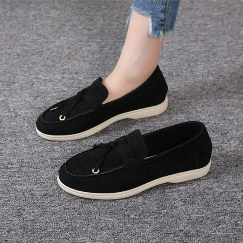 Dames Loafers van Leer en Kasjmier – Casual Antislip Platschoenen voor Comfortabel Wandelen - Dames - Schoenen