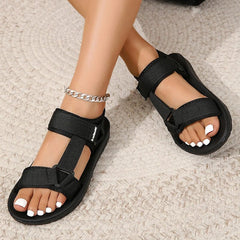 Dames Open Teen Sandalen met Klittenband – Comfortabele Platte Zomer Schoenen voor Strand en Stadswandeling - Dames - Schoenen