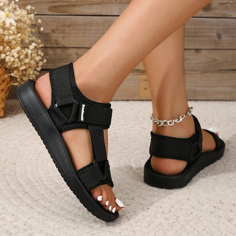 Dames Open Teen Sandalen met Klittenband – Comfortabele Platte Zomer Schoenen voor Strand en Stadswandeling - Dames - Schoenen
