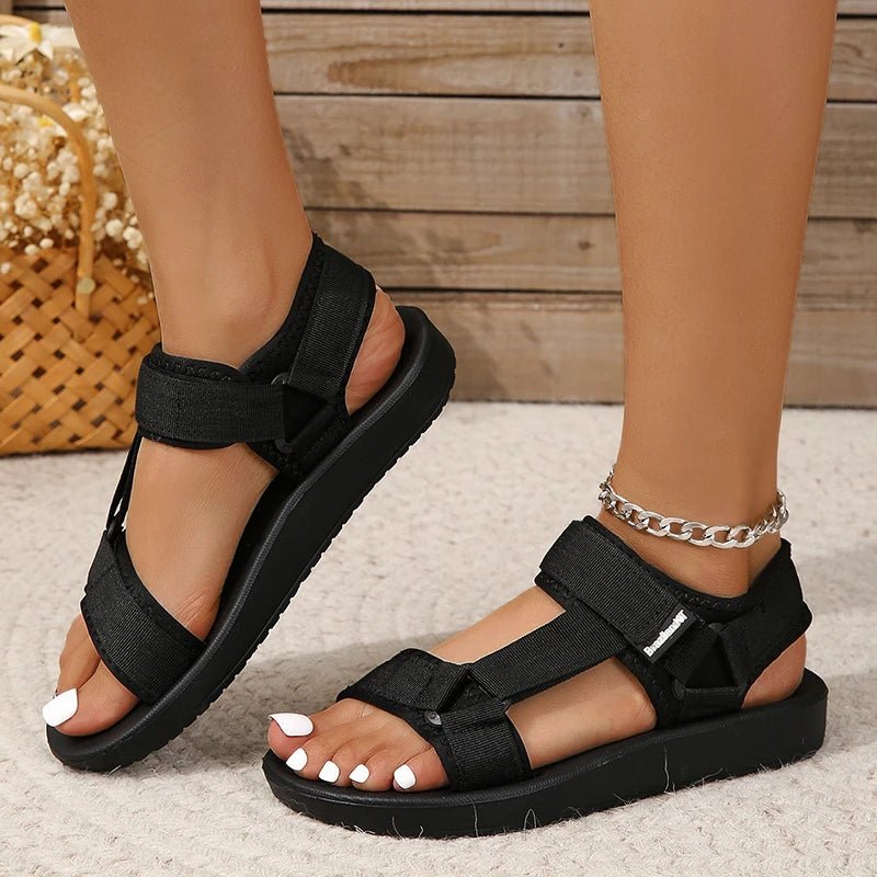 Dames Open Teen Sandalen met Klittenband – Comfortabele Platte Zomer Schoenen voor Strand en Stadswandeling - Dames - Schoenen