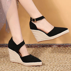 Dames Sandalen met Hak en Platform – Suede Wedge Poest Toe Sandalen voor Casual en Formele Gelegenheden – met Platform - Dames - Schoenen