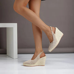 Dames Sandalen met Hiel en Parel – Comfortabele Slingback Platform Sandalen voor Elke Gelegenheid – met Platform - Dames - Schoenen