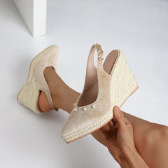 Dames Sandalen met Hiel en Parel – Comfortabele Slingback Platform Sandalen voor Elke Gelegenheid – met Platform - Dames - Schoenen