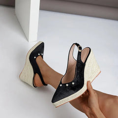 Dames Sandalen met Hiel en Parel – Comfortabele Slingback Platform Sandalen voor Elke Gelegenheid – met Platform - Dames - Schoenen