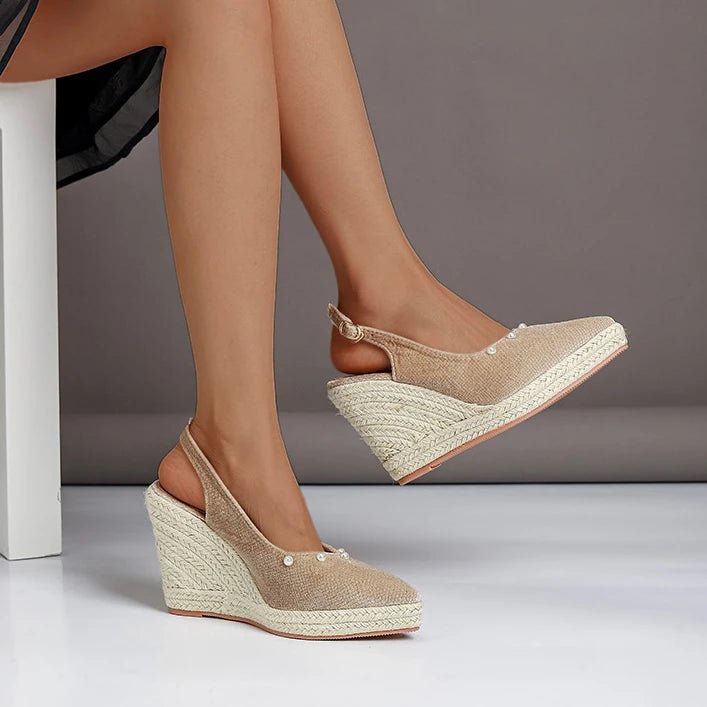 Dames Sandalen met Hiel en Parel – Comfortabele Slingback Platform Sandalen voor Elke Gelegenheid – met Platform - Dames - Schoenen