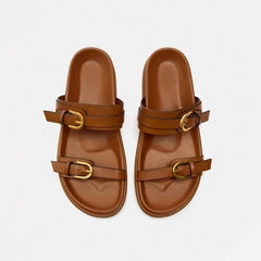 Dames Slingback Sandalen met Platte Zool en Ronde Teen – Zwart of Bruin – Slippers – Comfortabel - Dames - Schoenen