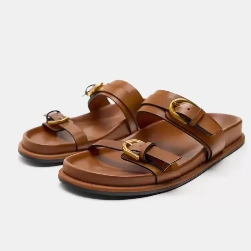 Dames Slingback Sandalen met Platte Zool en Ronde Teen – Zwart of Bruin – Slippers – Comfortabel - Dames - Schoenen