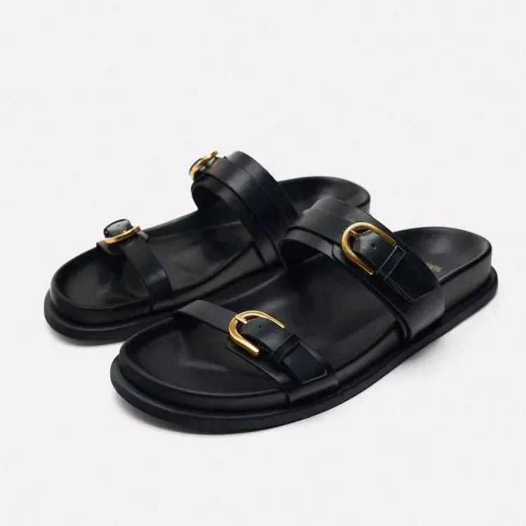 Dames Slingback Sandalen met Platte Zool en Ronde Teen – Zwart of Bruin – Slippers – Comfortabel - Dames - Schoenen