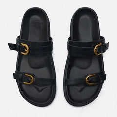 Dames Slingback Sandalen met Platte Zool en Ronde Teen – Zwart of Bruin – Slippers – Comfortabel - Dames - Schoenen