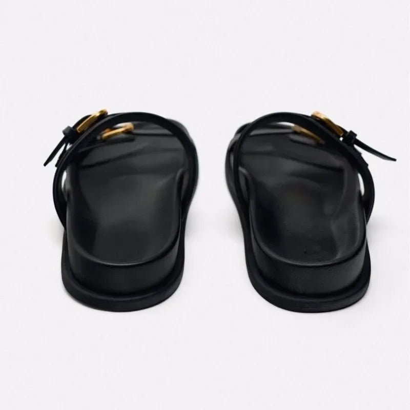 Dames Slingback Sandalen met Platte Zool en Ronde Teen – Zwart of Bruin – Slippers – Comfortabel - Dames - Schoenen