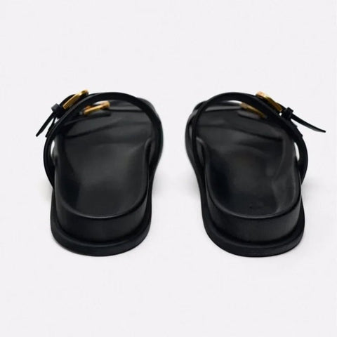 Dames Slingback Sandalen met Platte Zool en Ronde Teen – Zwart of Bruin – Slippers – Comfortabel - Dames - Schoenen