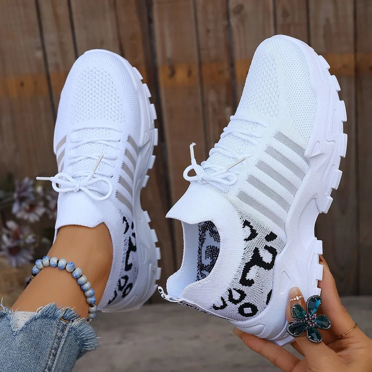 Dames Sneakers met Panterprint – Ademend Mesh en Platte Zool voor Wandelen en Casual Gebruik - Dames - Schoenen
