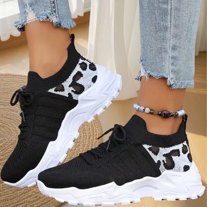 Dames Sneakers met Panterprint – Ademend Mesh en Platte Zool voor Wandelen en Casual Gebruik - Dames - Schoenen