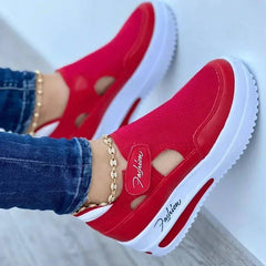 Dames Sneakers Met Platform in Rood en Blauw Canvas – Comfortabele Casual Schoenen voor Dagelijks Gebruik - Dames - Schoenen
