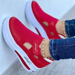 Dames Sneakers Met Platform in Rood en Blauw Canvas – Comfortabele Casual Schoenen voor Dagelijks Gebruik - Dames - Schoenen