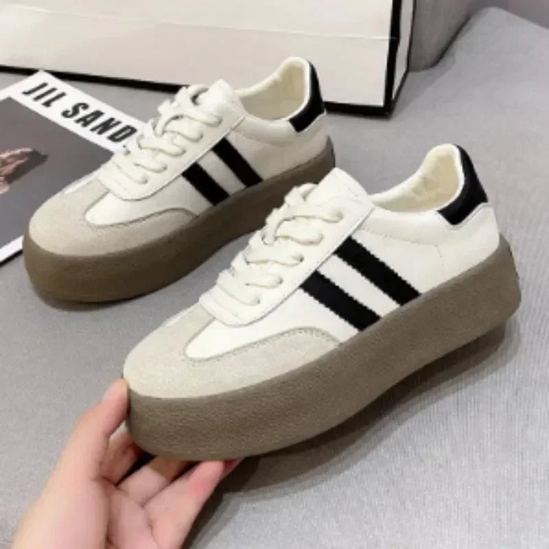 Dames Sneakers met Veter en Platform - Duurzame Vulcanisatie Schoenen voor Casual en Buitengebruik – met Platform - Dames - Schoenen