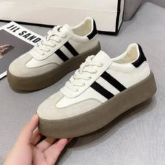 Dames Sneakers met Veter en Platform - Duurzame Vulcanisatie Schoenen voor Casual en Buitengebruik – met Platform - Dames - Schoenen