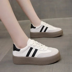 Dames Sneakers met Veter en Platform - Duurzame Vulcanisatie Schoenen voor Casual en Buitengebruik – met Platform - Dames - Schoenen