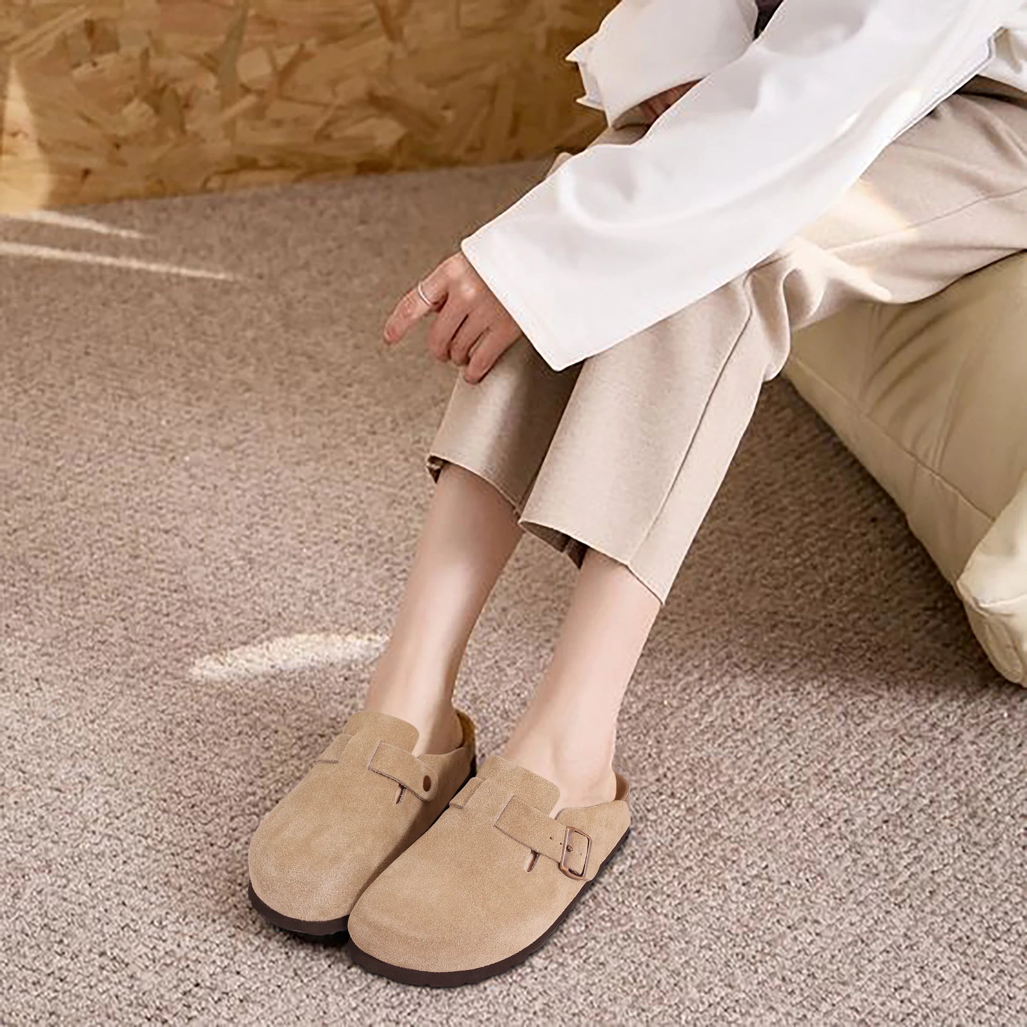 Dames Suède Klompen – Comfortabele Slip - On Klompjes met Zacht Voetbed en Boogsteun - Dames - Schoenen
