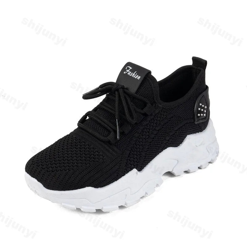 Dames Wedge Sneakers – Comfortabele Ademend Mesh Schoenen met Vetersluiting voor Voorjaar 2025 - Dames - Schoenen