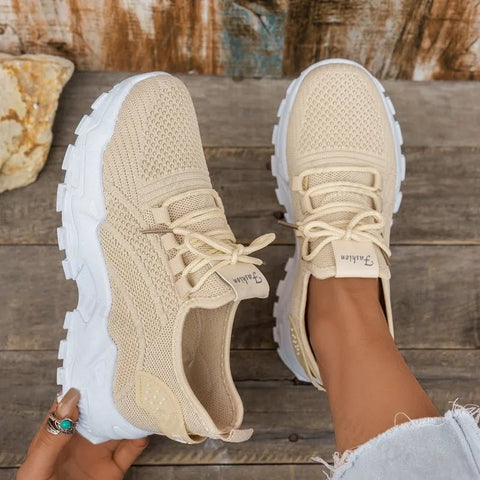 Dames Wedge Sneakers – Comfortabele Ademend Mesh Schoenen met Vetersluiting voor Voorjaar 2025 - Dames - Schoenen