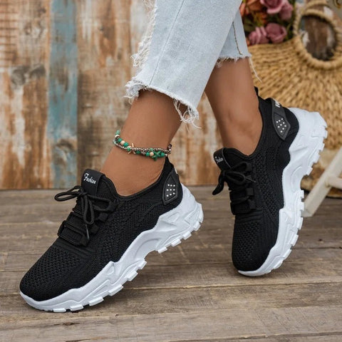 Dames Wedge Sneakers – Comfortabele Ademend Mesh Schoenen met Vetersluiting voor Voorjaar 2025 - Dames - Schoenen