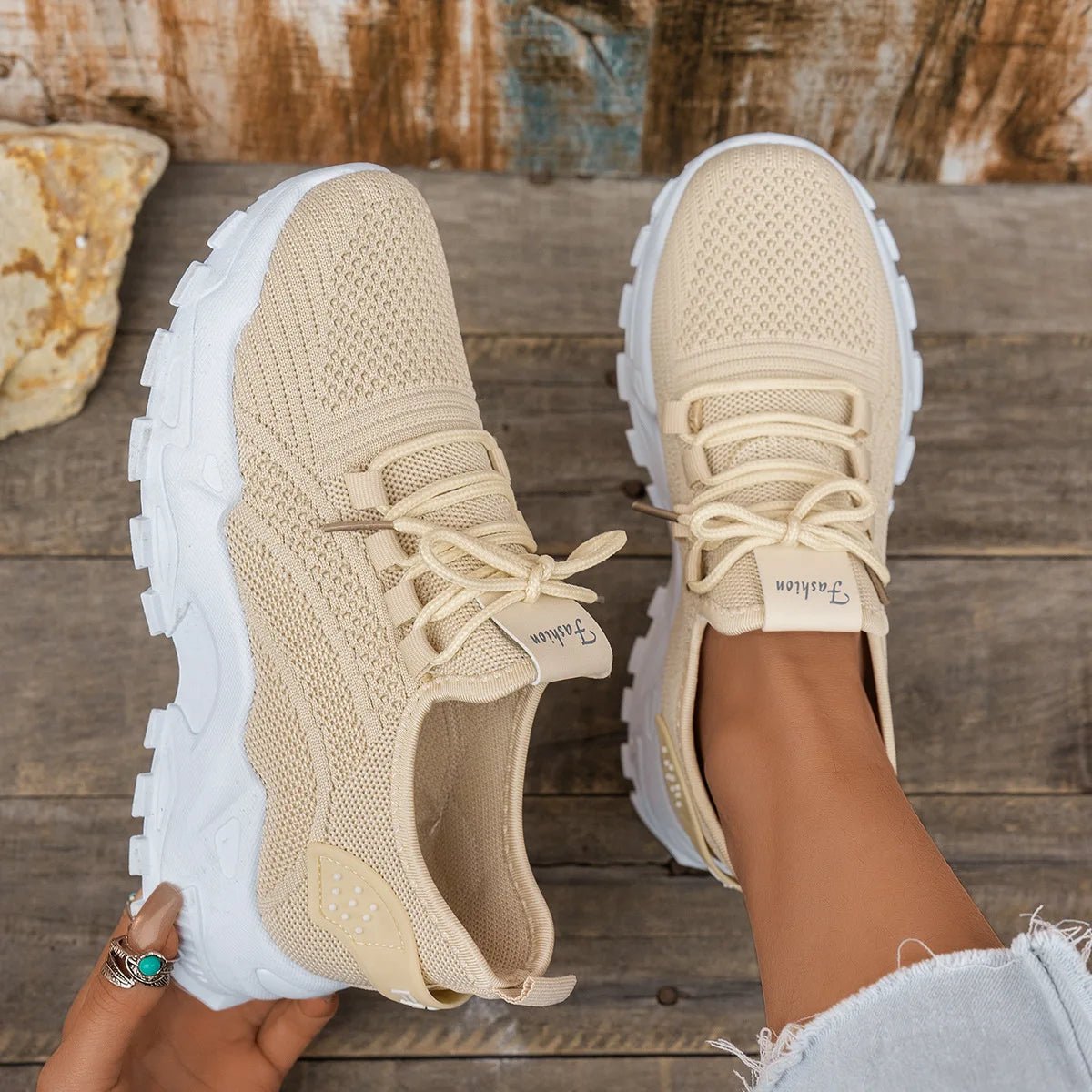 Dames Wedge Sneakers – Comfortabele Ademend Mesh Schoenen met Vetersluiting voor Voorjaar 2025 - Dames - Schoenen