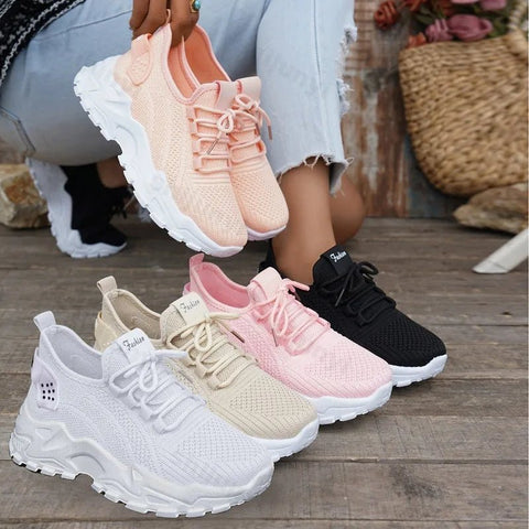 Dames Wedge Sneakers – Comfortabele Ademend Mesh Schoenen met Vetersluiting voor Voorjaar 2025 - Dames - Schoenen