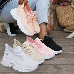 Dames Wedge Sneakers – Comfortabele Ademend Mesh Schoenen met Vetersluiting voor Voorjaar 2025 - Dames - Schoenen