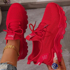 Hippe Sneakers Dames met Ademend Gaas en Dikke Zool – Comfortabele Platform Tennisschoenen voor Casual Gebruik – met Platform - Dames - Schoenen