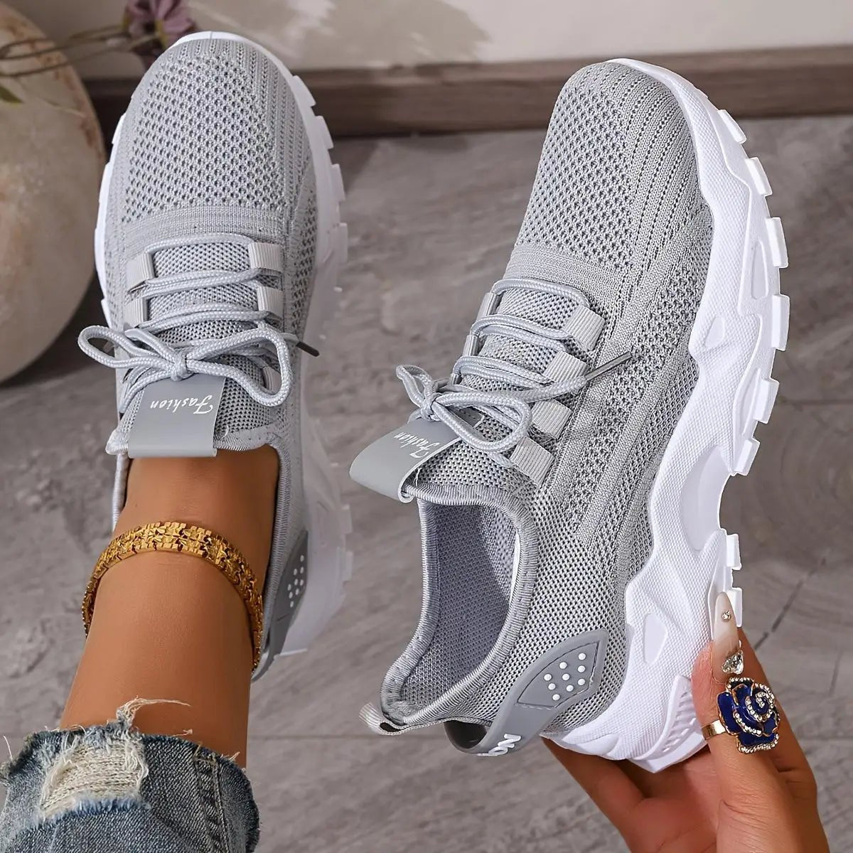 Hippe Sneakers Dames met Ademend Gaas en Dikke Zool – Comfortabele Platform Tennisschoenen voor Casual Gebruik – met Platform - Dames - Schoenen