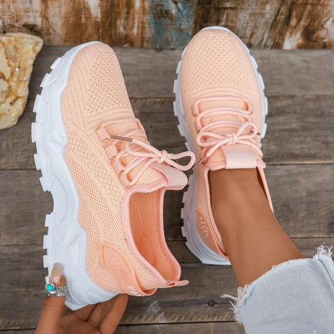 Hippe Sneakers Dames met Ademend Gaas en Dikke Zool – Comfortabele Platform Tennisschoenen voor Casual Gebruik – met Platform - Dames - Schoenen
