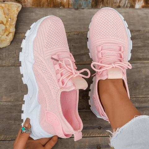 Hippe Sneakers Dames met Ademend Gaas en Dikke Zool – Comfortabele Platform Tennisschoenen voor Casual Gebruik – met Platform - Dames - Schoenen