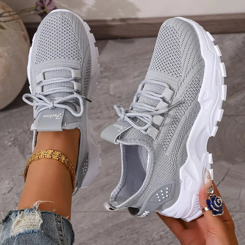 Hippe Sneakers Dames met Ademend Gaas en Dikke Zool – Comfortabele Platform Tennisschoenen voor Casual Gebruik – met Platform - Dames - Schoenen
