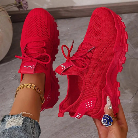 Hippe Sneakers Dames met Ademend Gaas en Dikke Zool – Comfortabele Platform Tennisschoenen voor Casual Gebruik – met Platform - Dames - Schoenen