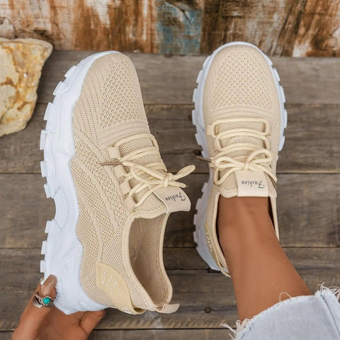 Hippe Sneakers Dames met Ademend Gaas en Dikke Zool – Comfortabele Platform Tennisschoenen voor Casual Gebruik – met Platform - Dames - Schoenen