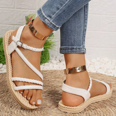 Lichtgewicht Witte Gladiator Sandalen Dames met Geweven Enkelband – Comfortabel - Dames - Schoenen