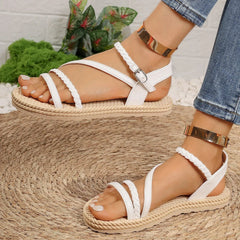 Lichtgewicht Witte Gladiator Sandalen Dames met Geweven Enkelband – Comfortabel - Dames - Schoenen