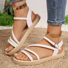 Lichtgewicht Witte Gladiator Sandalen Dames met Geweven Enkelband – Comfortabel - Dames - Schoenen
